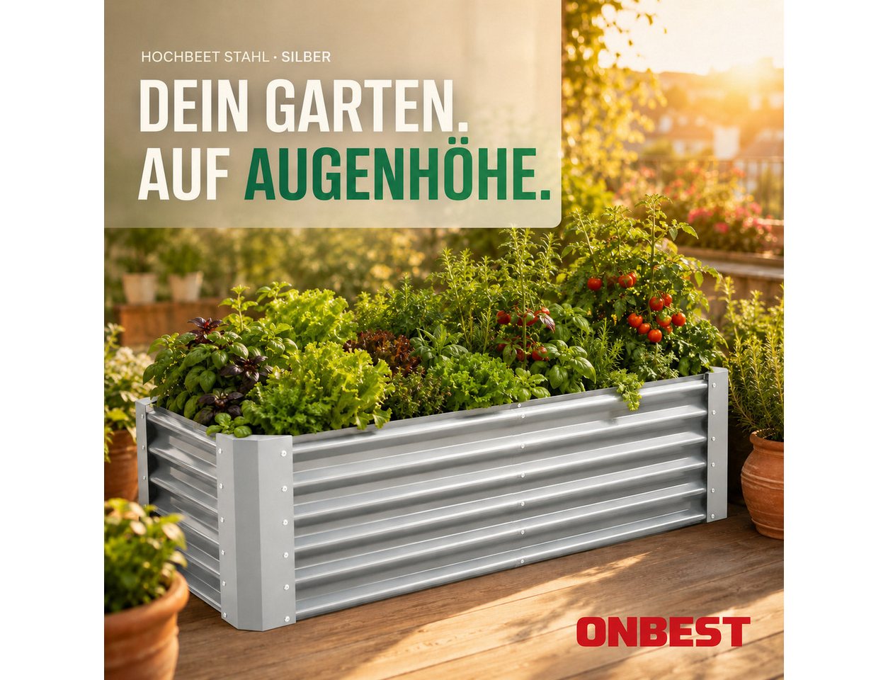 Onbest Hochbeet Hochbeet Stahl Anthrazit 30 x 60 x 120 cm pulverbeschichtet 0,4 mm, inklusive Werkzeug & Handschuhe Bild 5