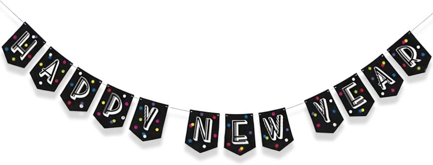 Unique Industries Inc. Girlande Wimpelkette Neon Dots Happy New Year 213cm/7Ft.