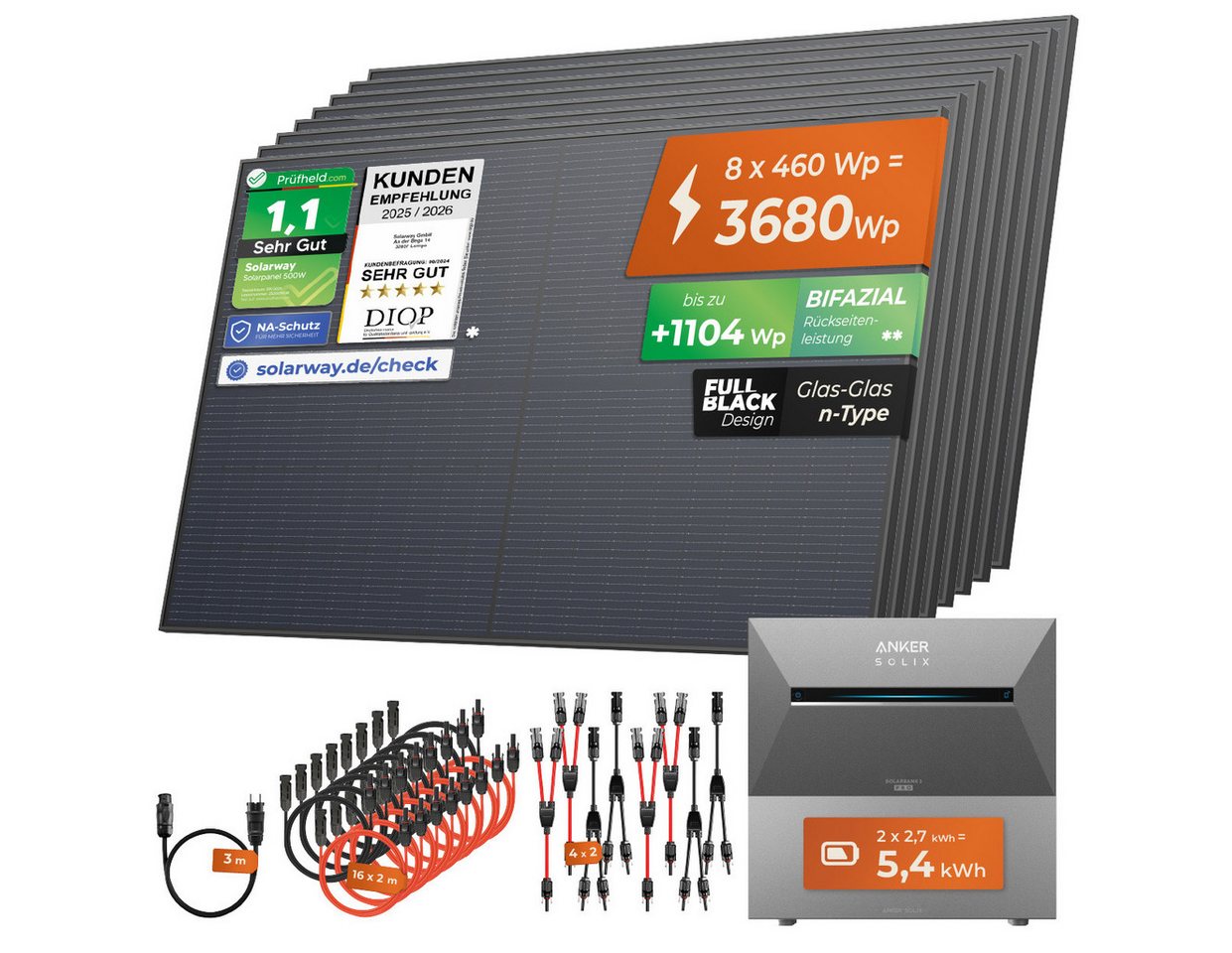 Solarway Balkonkraftwerk All In One mit Speicher 3680W komplett Steckdose - 5,4 kWh, Prismatische LiFePO₄-Zellen, (Anker SOLIX Solarbank 3 E2700 Pro), hoher Wirkungsgrad, Wasserdicht Bild 4