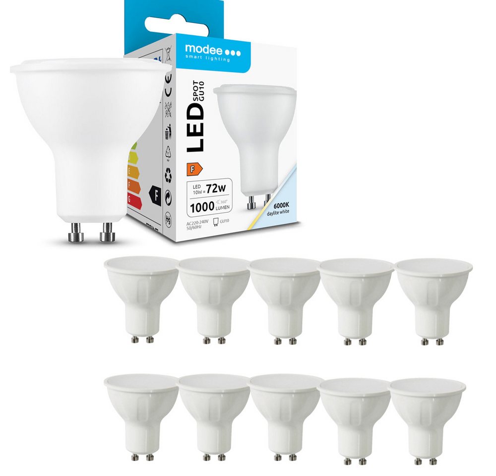 Modee Smart Lighting LED-Leuchtmittel 10 W GU10 Leuchtmittel Leuchte Spot Einbauleuchte Einbauspot, Kaltweiß 6000K, 1000 Lumen, Abstrahlwinkel 110°