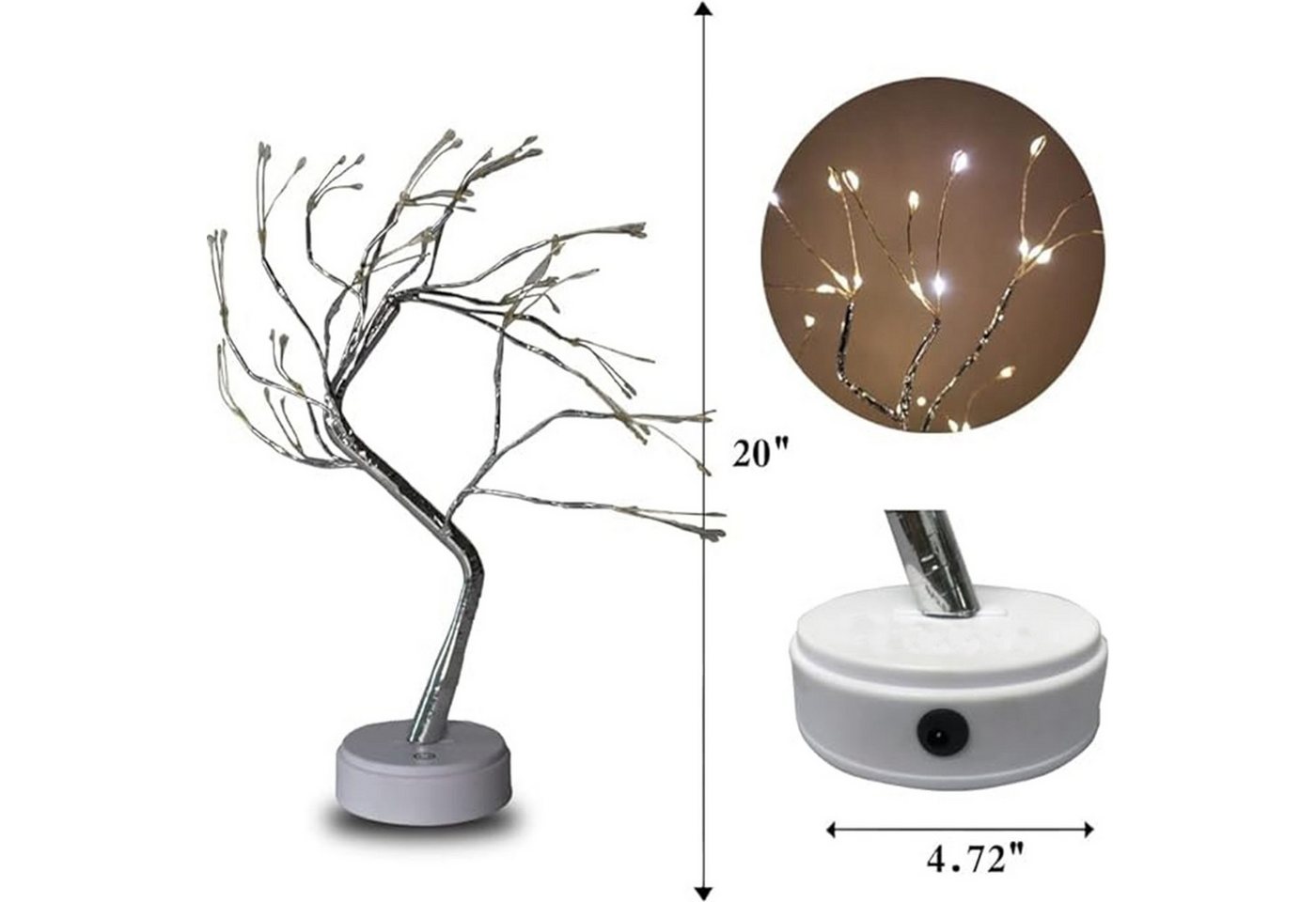 MOPUEA Dekolicht LED Dekolicht Bonsai Baumlampe 108 LEDs USB Tischlampe Dekoration, 108 LEDs flexibel USB Batterie Touch warm dekorativ