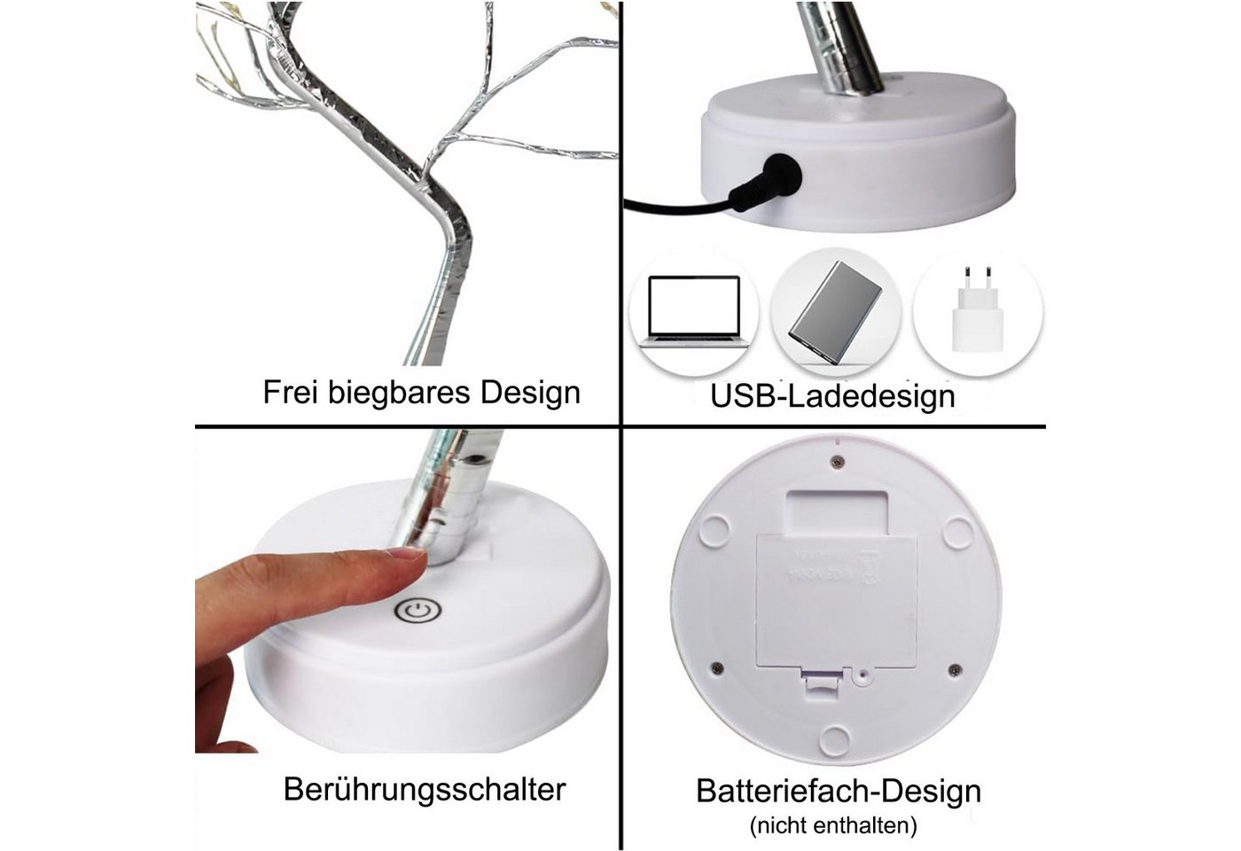 MOPUEA Dekolicht LED Dekolicht Bonsai Baumlampe 108 LEDs USB Tischlampe Dekoration, 108 LEDs flexibel USB Batterie Touch warm dekorativ Bild 2