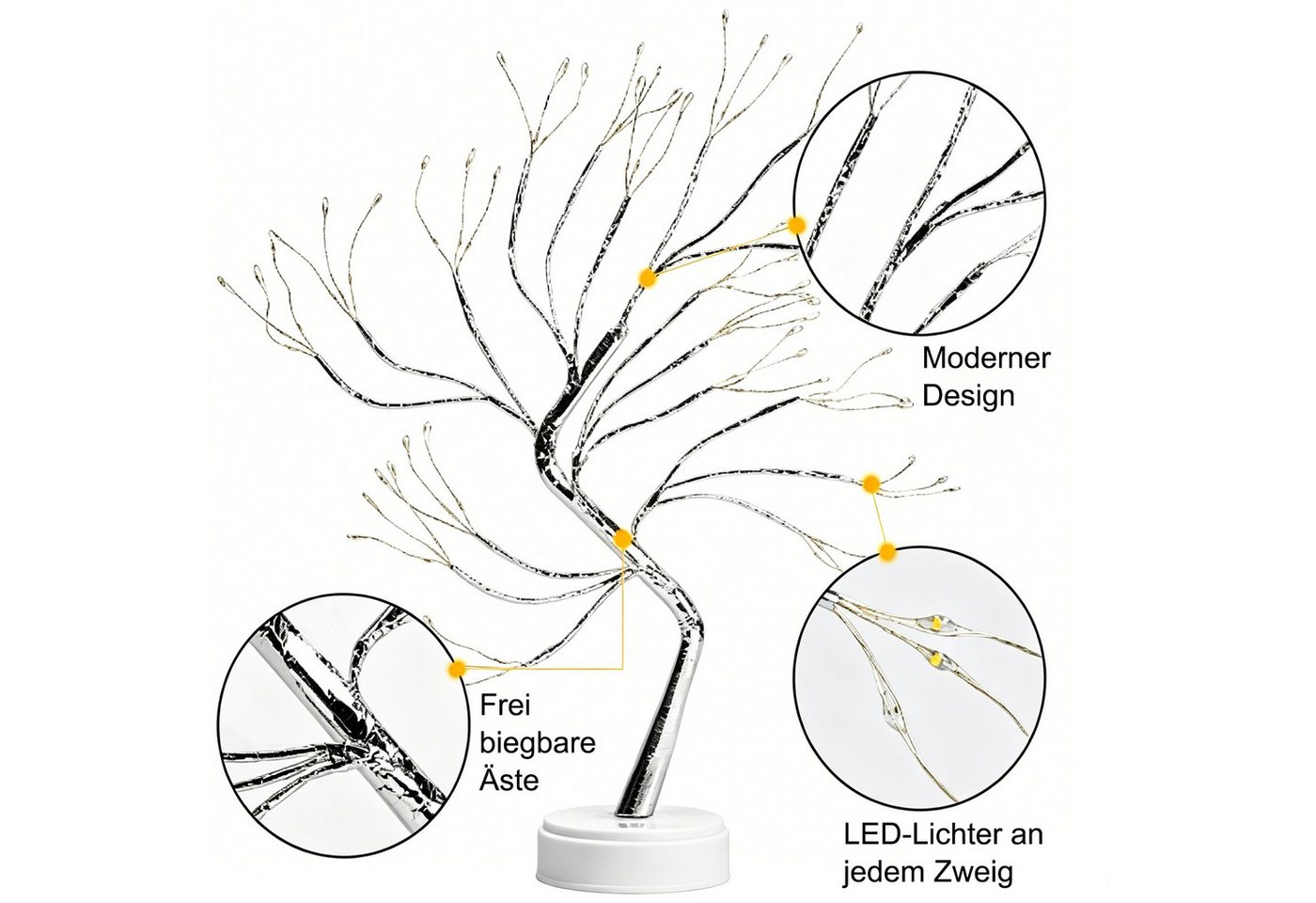MOPUEA Dekolicht LED Dekolicht Bonsai Baumlampe 108 LEDs USB Tischlampe Dekoration, 108 LEDs flexibel USB Batterie Touch warm dekorativ Bild 5