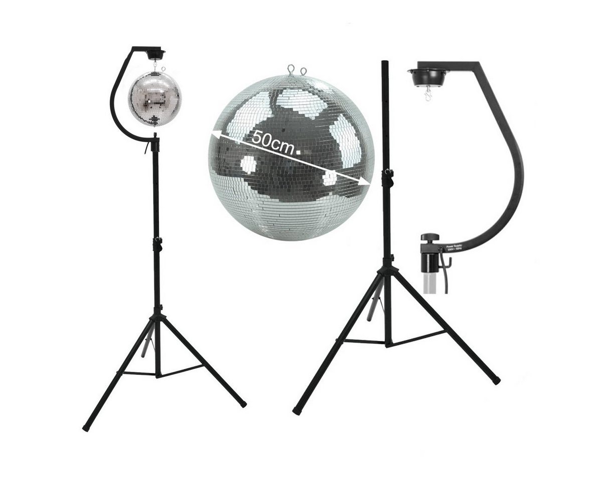 SATISFIRE Discolicht Spiegelkugel SET 50cm PROFI Kugel mit schwarzer Stativhalterung Motor