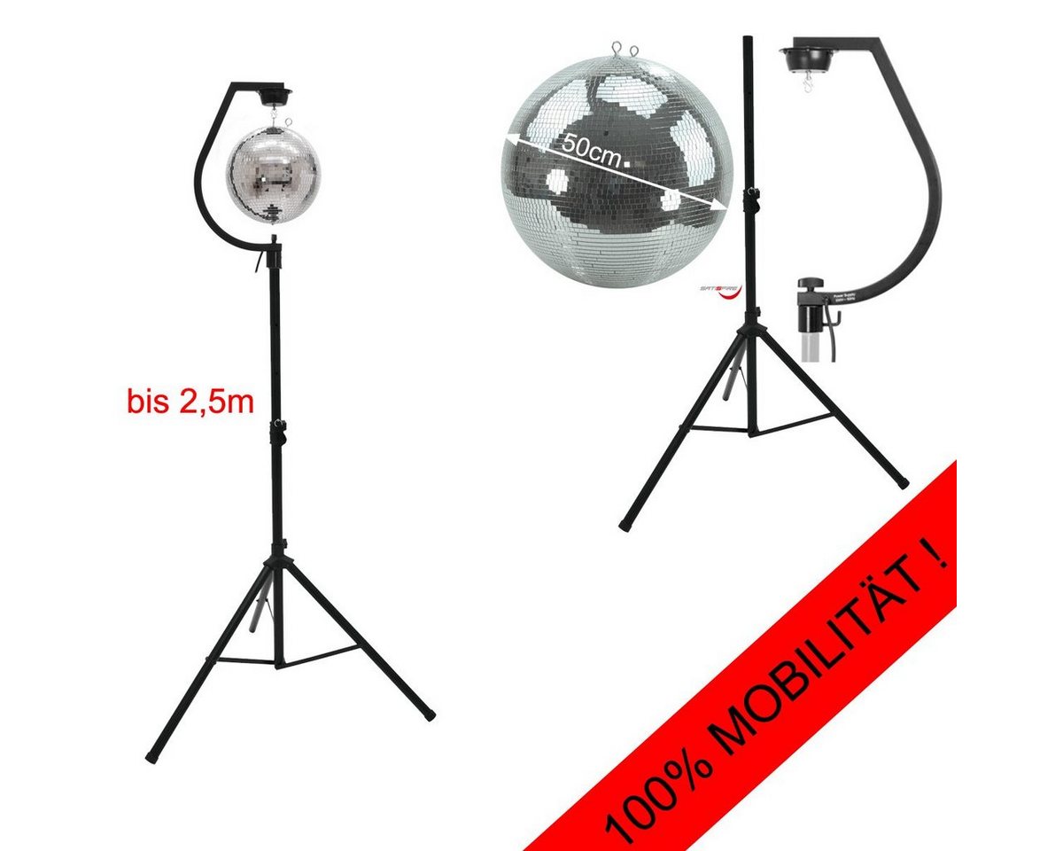 SATISFIRE Discolicht Spiegelkugel SET 50cm PROFI Kugel mit schwarzer Stativhalterung Motor Bild 3
