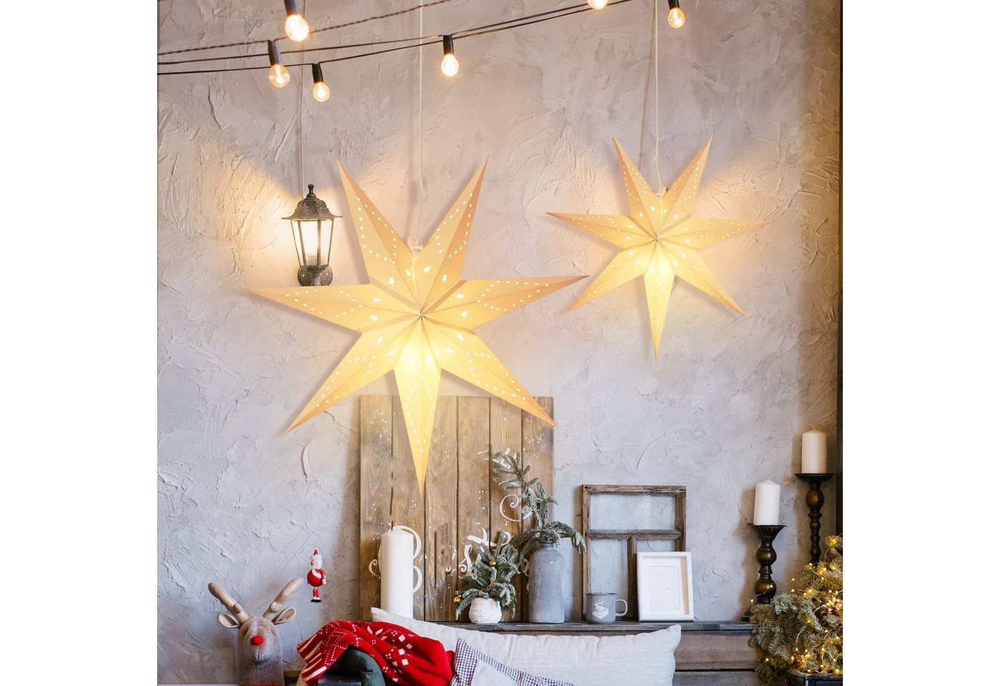 Salcar Papierstern LED Papierstern Weihnachtsstern Beleuchtet Sternenlicht, LED Weihnachtsdeko, 75cm Warmweiß Bild 4