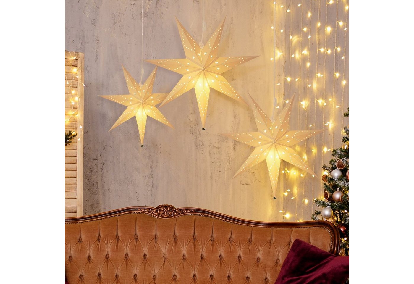 Salcar Papierstern LED Papierstern Weihnachtsstern Beleuchtet Sternenlicht, LED Weihnachtsdeko, 75cm Warmweiß Bild 5