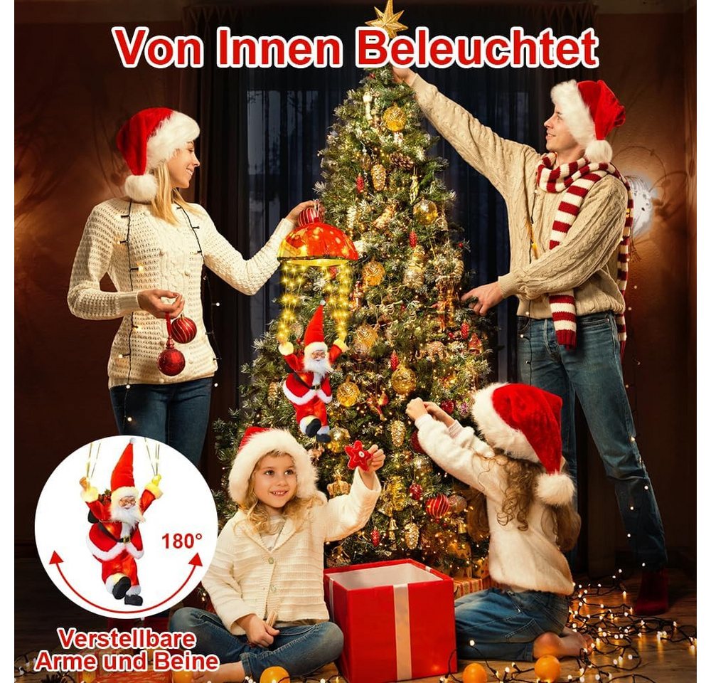 FELIXLEO LED Kugelleuchte Weihnachtsmann Lichterkette Fallschirm 70 LEDs, Warmweiß mit Timer Bild 3