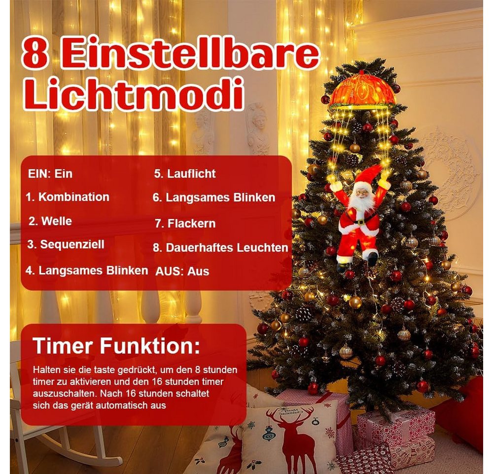 FELIXLEO LED Kugelleuchte Weihnachtsmann Lichterkette Fallschirm 70 LEDs, Warmweiß mit Timer Bild 4