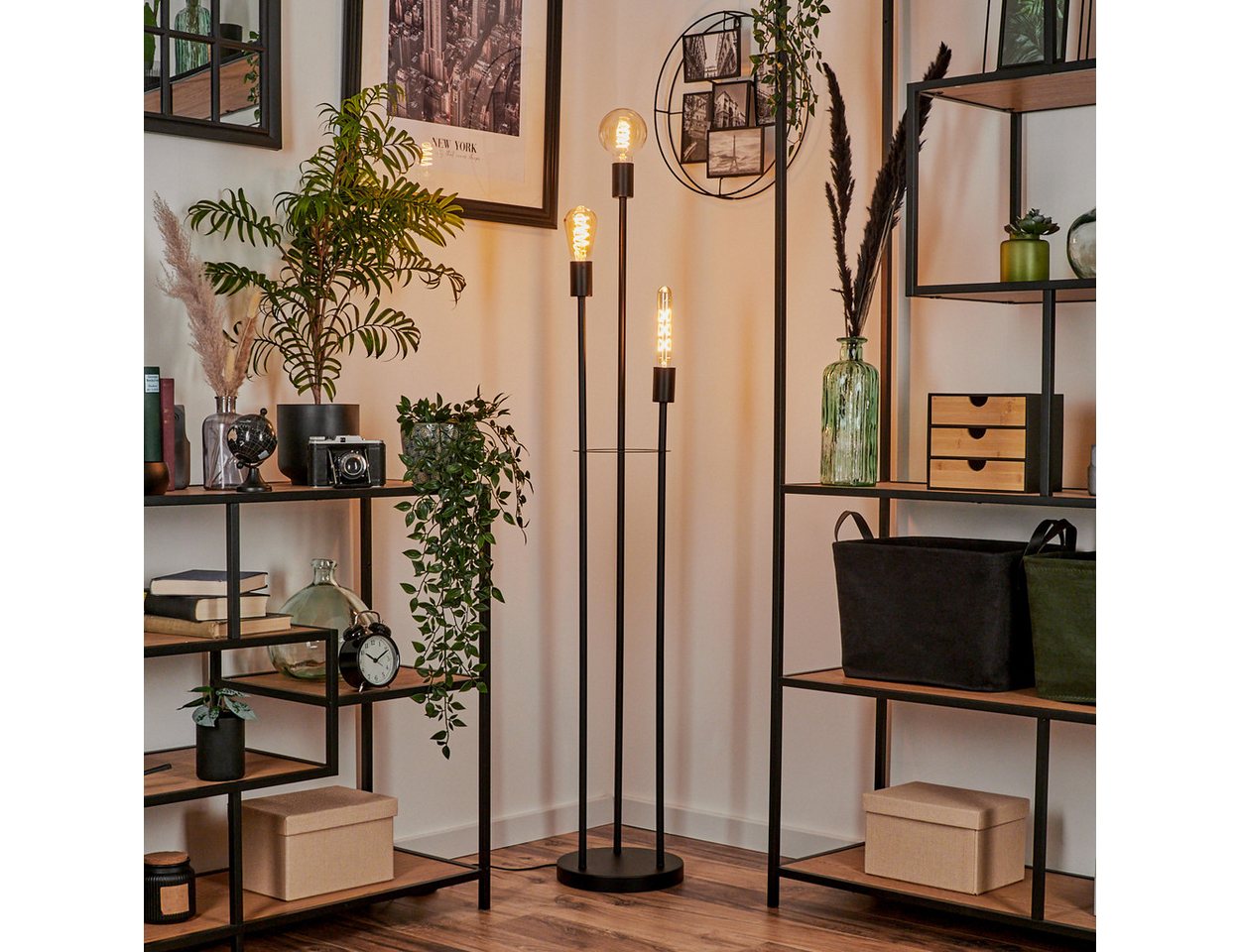 hofstein Stehlampe moderne Stehlampe aus Metall in Schwarz, ohne Leuchtmittel, Standlampe mit Fußsschaler am Kabel, 3 x E27, ohne Leuchtmittel Bild 4