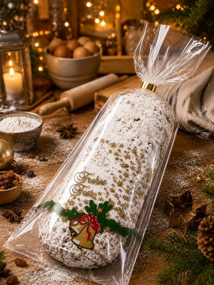 Poller GmbH Vogtland Kuchentransportbox PP-Stollenbeutel "Glocke - Frohes Fest", 20 + 7 x 48 cm, (25-tlg), 20+7x48 cm