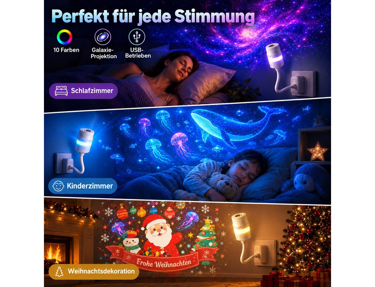 Fyrove LED-Sternenhimmel 2-in-1 Sternenhimmel Projektor mit 24 Motiven, dekoratives Nachtlicht, Sternenprojektor mit USB für Schlaf- und Kinderzimmer