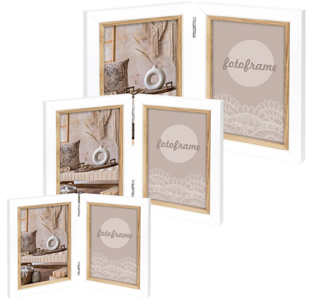 matches21 HOME & HOBBY Bilderrahmen Klapprahmen Holz Bilderrahmen rechteckig weiss, braun für 15x20 cm, Wand-Deko Fotorahmen im Hochformat zum Stellen Bild 2