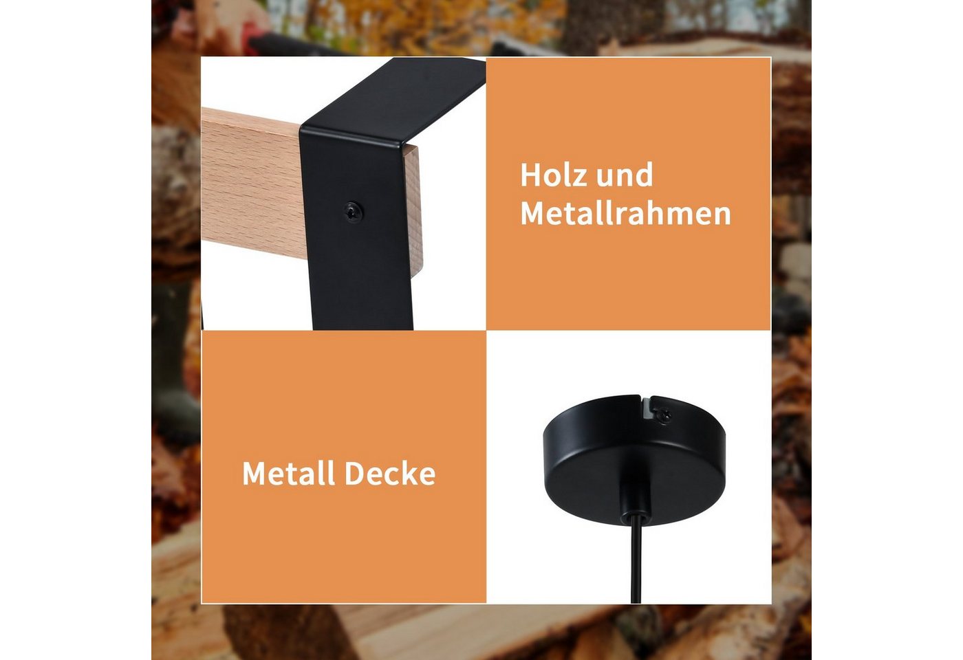 Nettlife Pendelleuchte 1/5flammig Holz Vintage E27 Schwarze Deckenlampe, Höhenverstellbar, LED wechselbar, für Esszimmer Küche Wohnzimmer Bild 4
