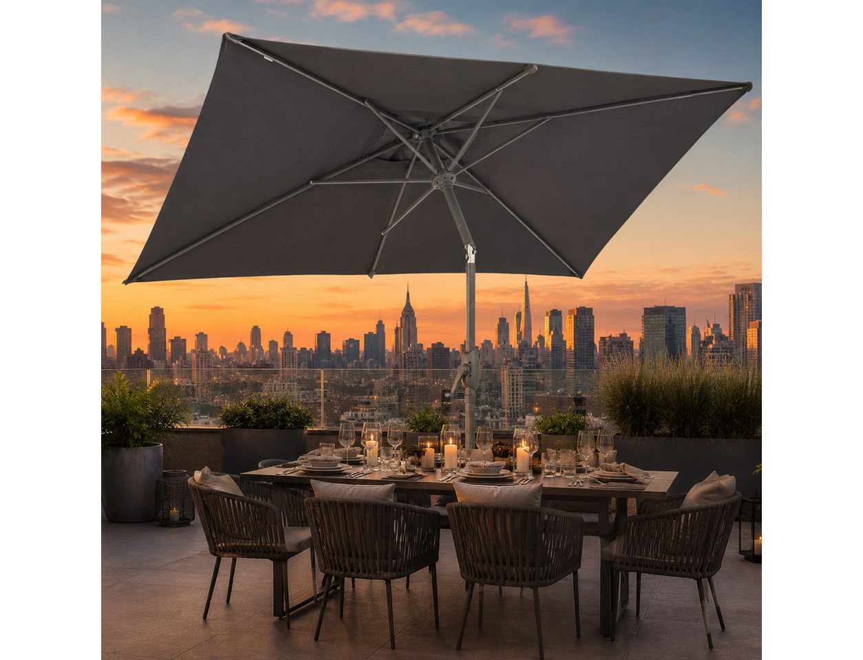 TOM Sonnenschirm Sonnenschirm mit Kurbel Anthrazit 140 x 210 cm, abknickbar, Tragetasche, 34mm Standrohr, 180 g/m² Polyester Bild 2