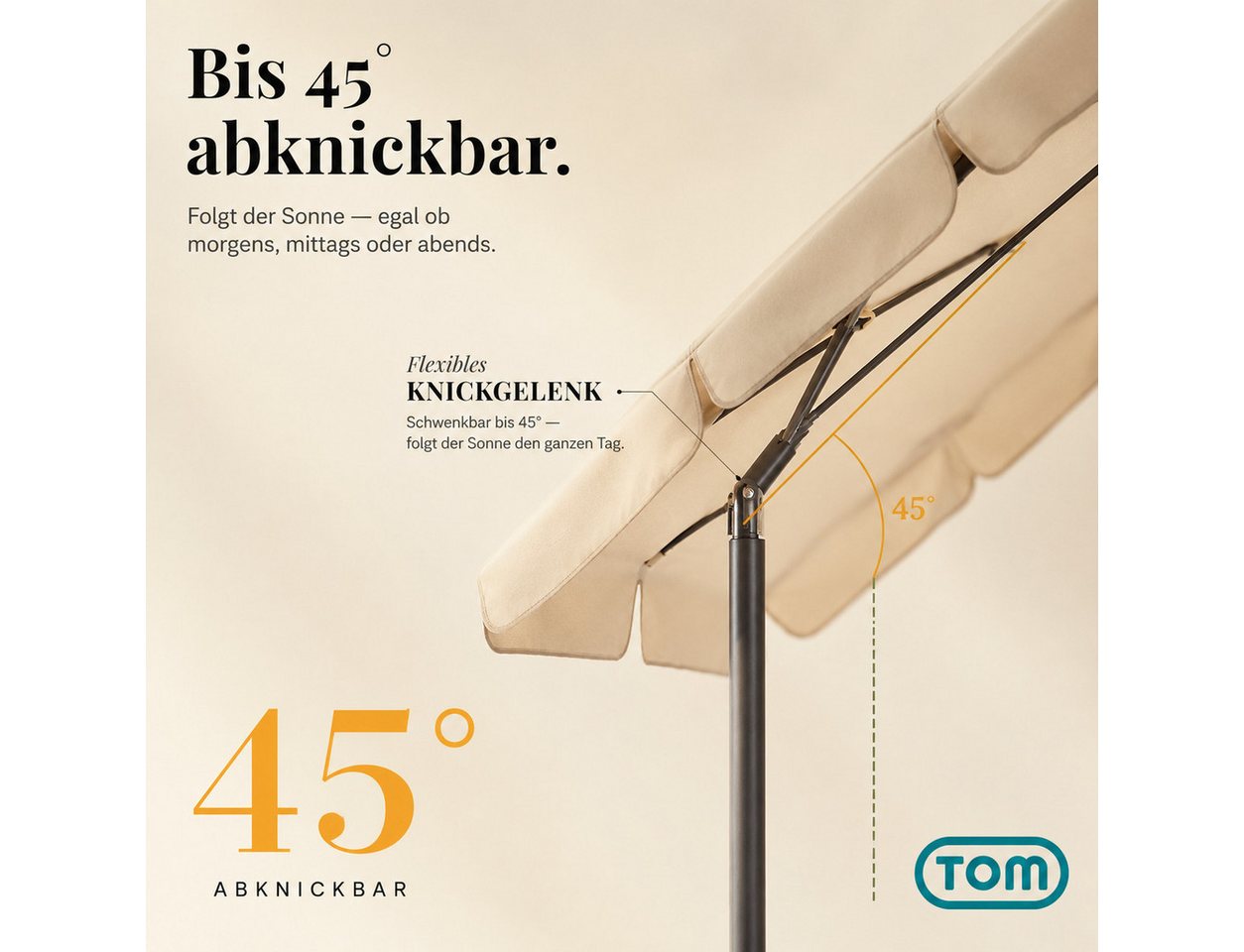 TOM Sonnenschirm Sonnenschirm SU-100 Beige 125 x 200 cm, abknickbar, mit Kühltasche, LxB: 200x125 cm, abknickbar, UV-Schutz 50, 180 g/m² Polyester Bild 2