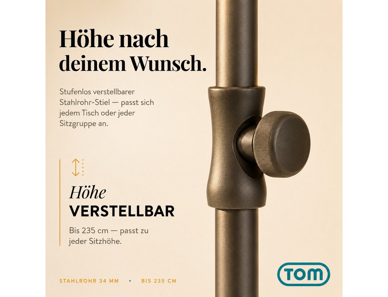 TOM Sonnenschirm Sonnenschirm SU-100 Beige 125 x 200 cm, abknickbar, mit Kühltasche, LxB: 200x125 cm, abknickbar, UV-Schutz 50, 180 g/m² Polyester Bild 5