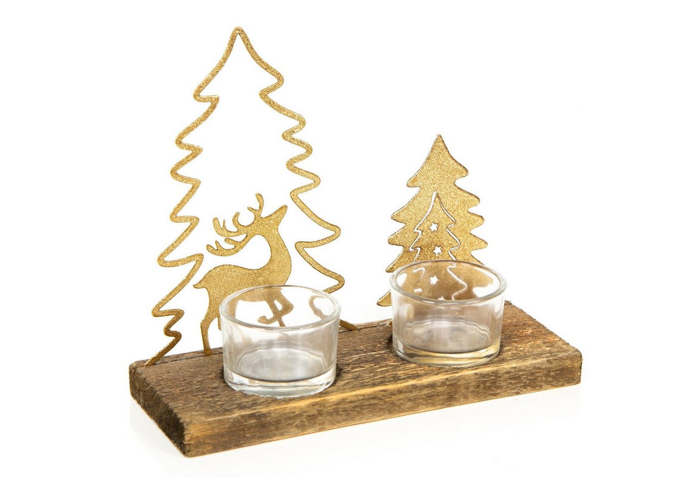 Logbuch-Verlag Streudeko Weihnachtlicher Teelichthalter aus Holz & Metall Gold Natur 19 x 16,5