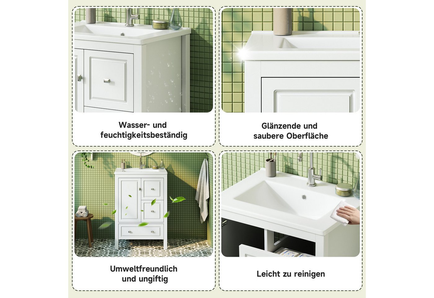 Celya Waschtisch freistehender Badezimmerwaschtisch mit 3 Schubladen und 1 Tür (geräuscharme Auszugsschienen, Soft-Close-Scharnier), Keramikbecken, lackierte Oberfläche ideal für Badezimmer Bild 2