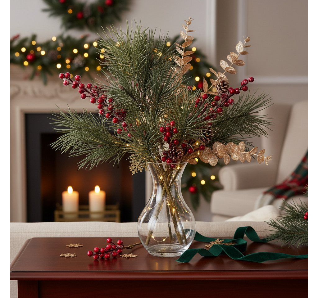 Winterliche Kunstpflanze Künstlicher Kiefernzweig mit Zapfen für festliche Dekoration, Florists Products, Höhe 7 cm Bild 4