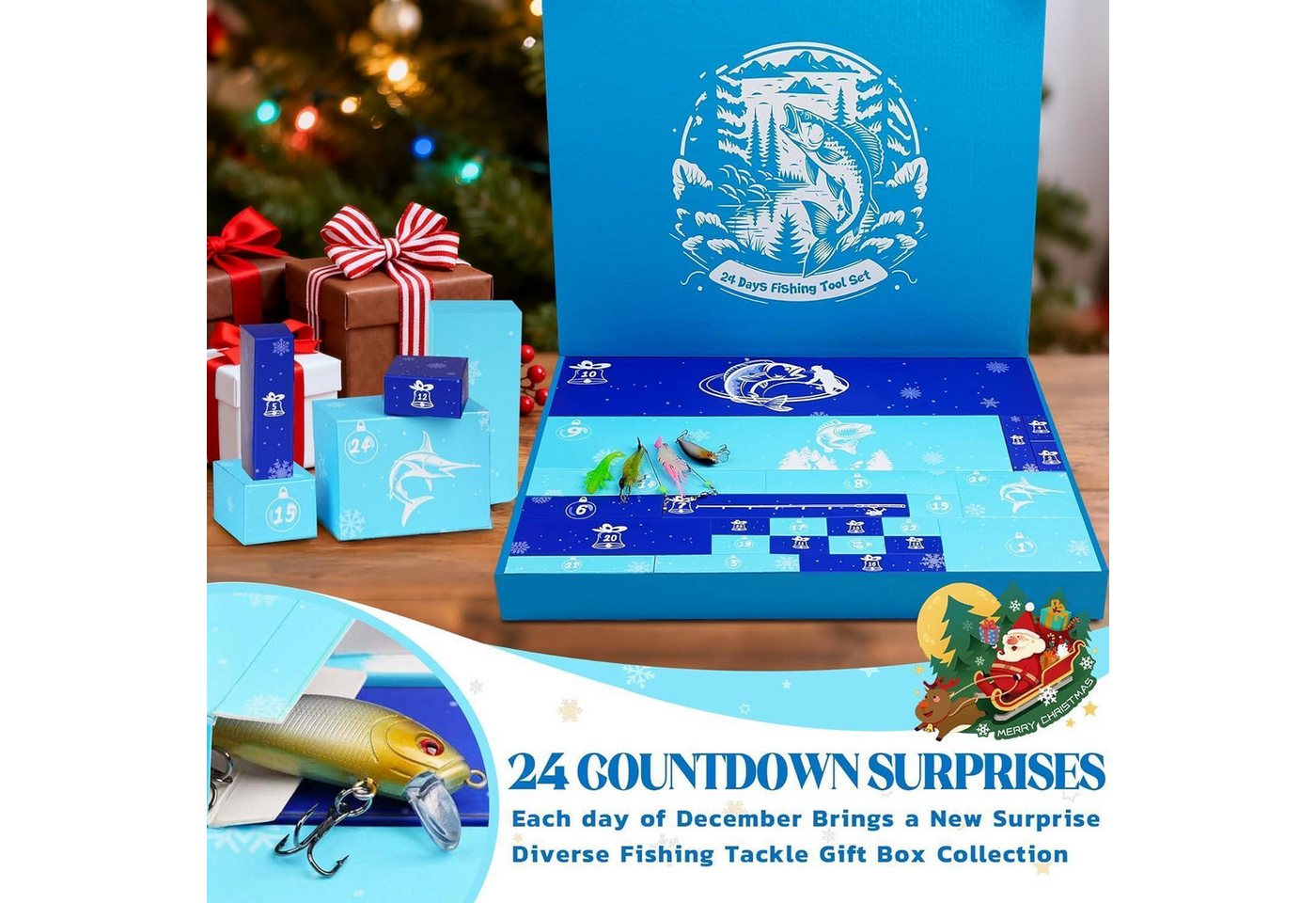 LuxusKollektion befüllbarer Adventskalender Adventskalender 2026 Angeln 24 Überraschungen mit Ködern für Männer
