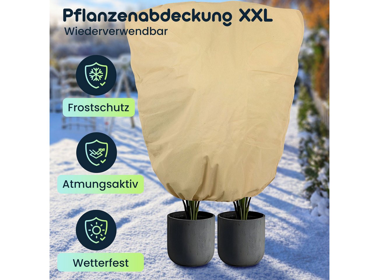 shop'n smile ideoon Winterschutzhaube XXL Pflanzenabdeckung Winterschutz 240x200cm Frostschutz Haube (1-St., 1er-Set & 2er-Set), 100 % Polypropylen, Zugband Reißverschluss, wasser-/lichtdurchlässig Bild 2