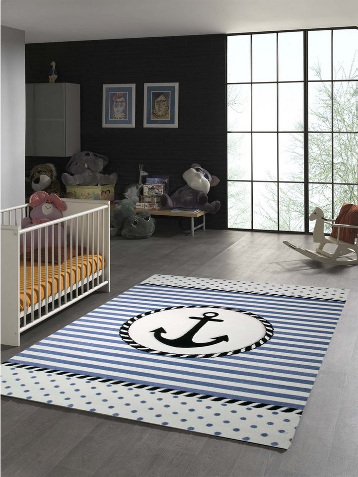 TeppichHome24 Kinderteppich Kinderteppich Maritim mit Anker in Blau Creme, rechteckig, Höhe: 1.3 mm Bild 3
