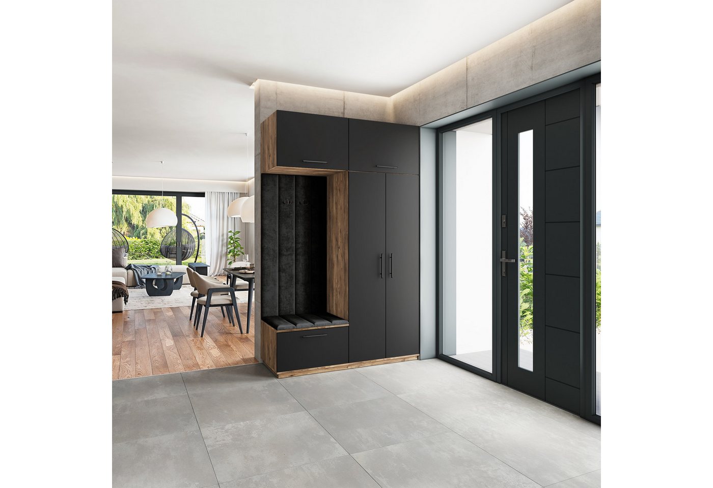Masseno Garderobenschrank REMA 150 x 240 cm Garderoben-Set mit 2 Türen Eiche Lefkas Bild 3