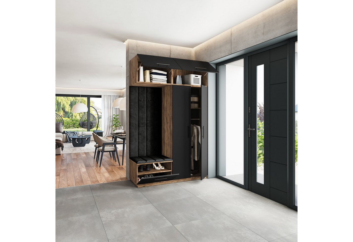 Masseno Garderobenschrank REMA 150 x 240 cm Garderoben-Set mit 2 Türen Eiche Lefkas Bild 5
