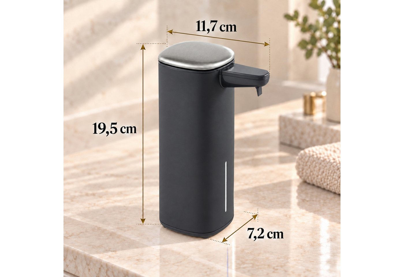 Floordirekt Seifenspender Automatischer Flüssigseifenspender Liora Edelstahl 250 ml, Berührungslose Dosierung, 2 Dosierstufen, USB-C-Akku, IPX4 Bild 5