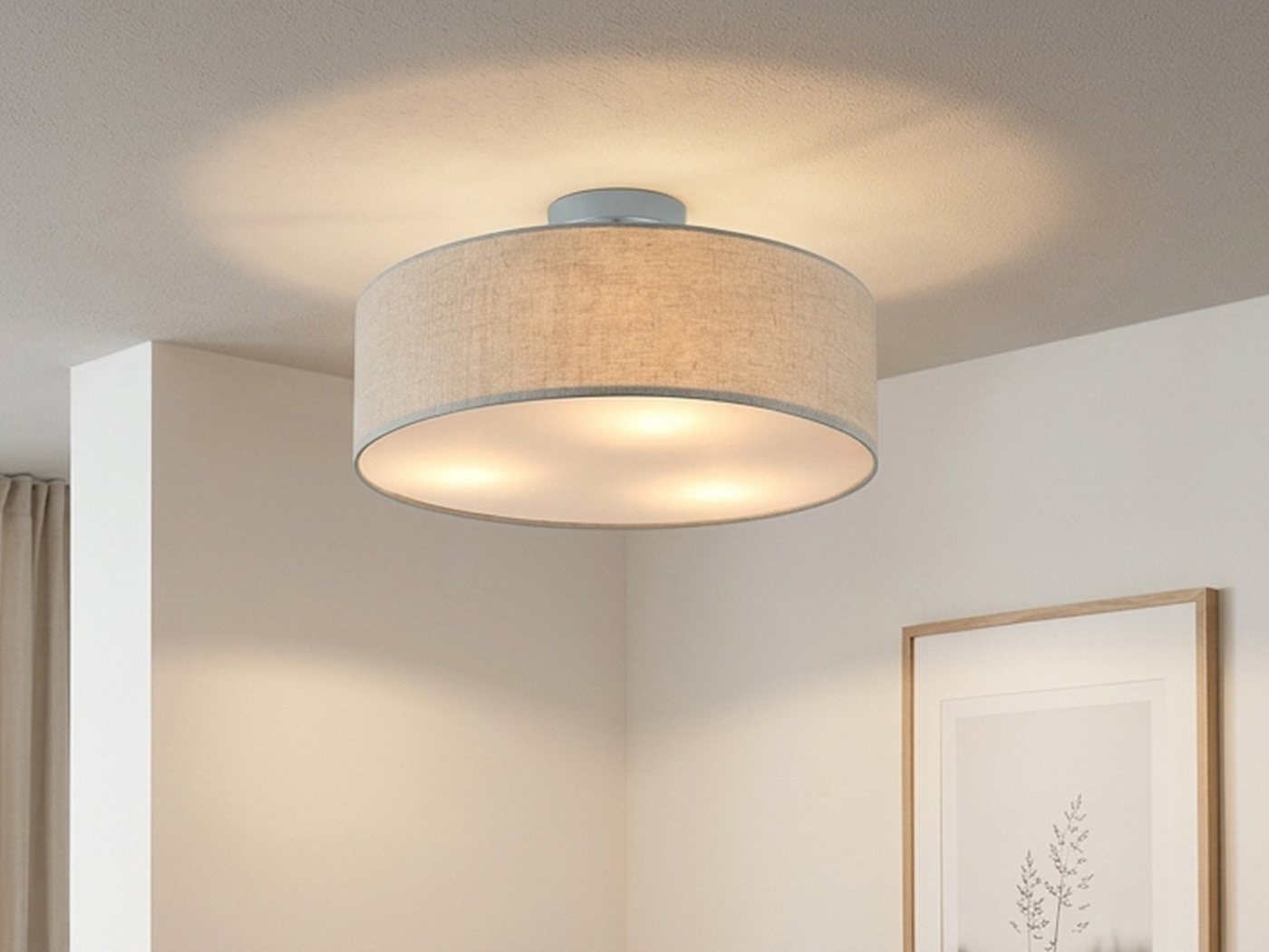 meineWunschleuchte Deckenleuchte mit Stoff Lampenschirm Leinen Ø 40cm, ohne Leuchtmittel, Stoff-Lampe, gemütliche Deckenlampe, E14 Schlafzimmerlampe rund Bild 4