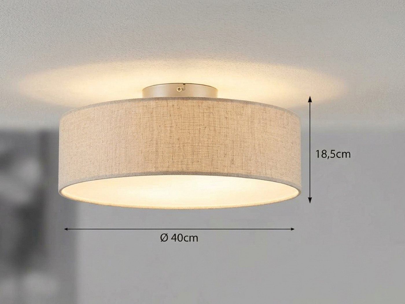 meineWunschleuchte Deckenleuchte mit Stoff Lampenschirm Leinen Ø 40cm, ohne Leuchtmittel, Stoff-Lampe, gemütliche Deckenlampe, E14 Schlafzimmerlampe rund Bild 5