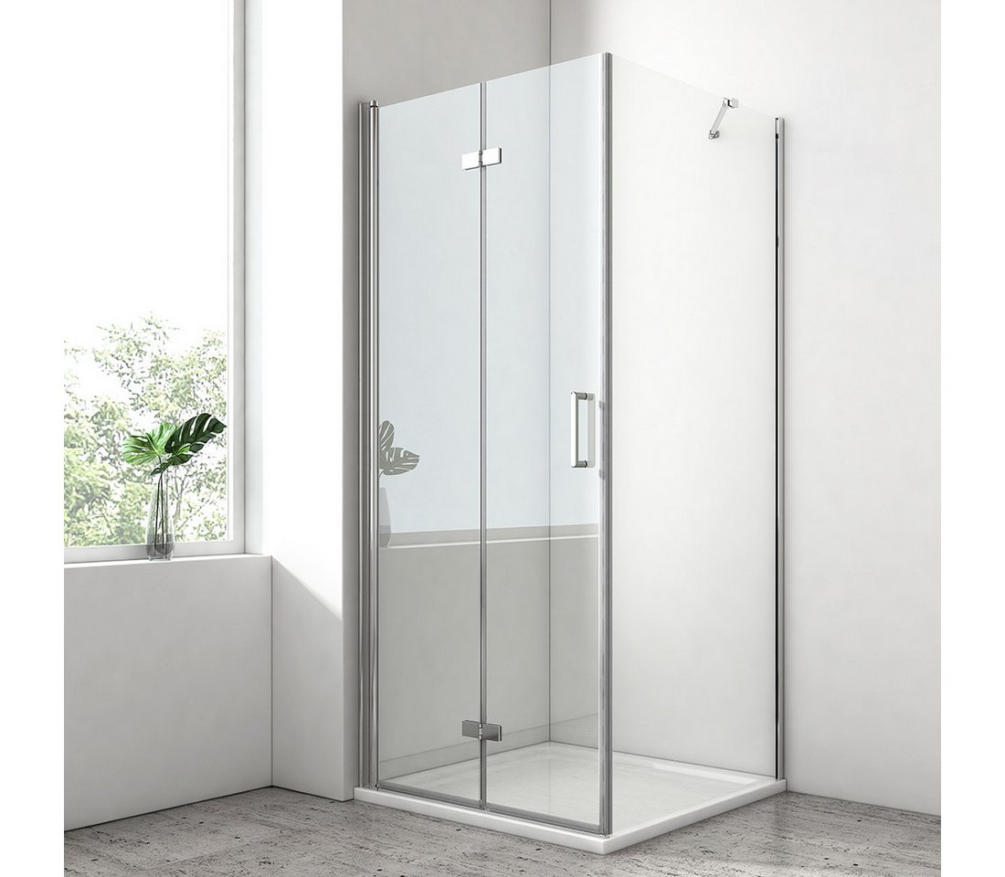 EMKE Eckdusche Duschkabine mit Falttür, verstellbarer Duschabtrennung und Nano-Glas, BxT: 80x80 cm, Sicherheitsglas, Set, Duschtür mit Seitenwand, Sicherheitsglas, links und rechts montierbar Bild 4
