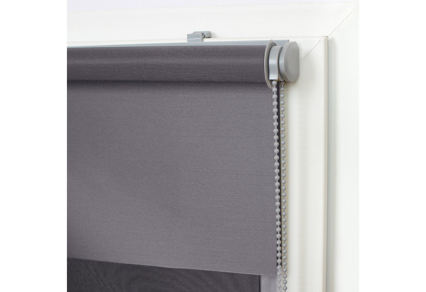Doppelrollo Klemmfix "Metallic", Grau, 75x150 cm, DomDeco, Klemm- oder Schraubmontage, Klemmbar, Kettenzug, ohne Bohren, Sicht- und Blendschutz Bild 4