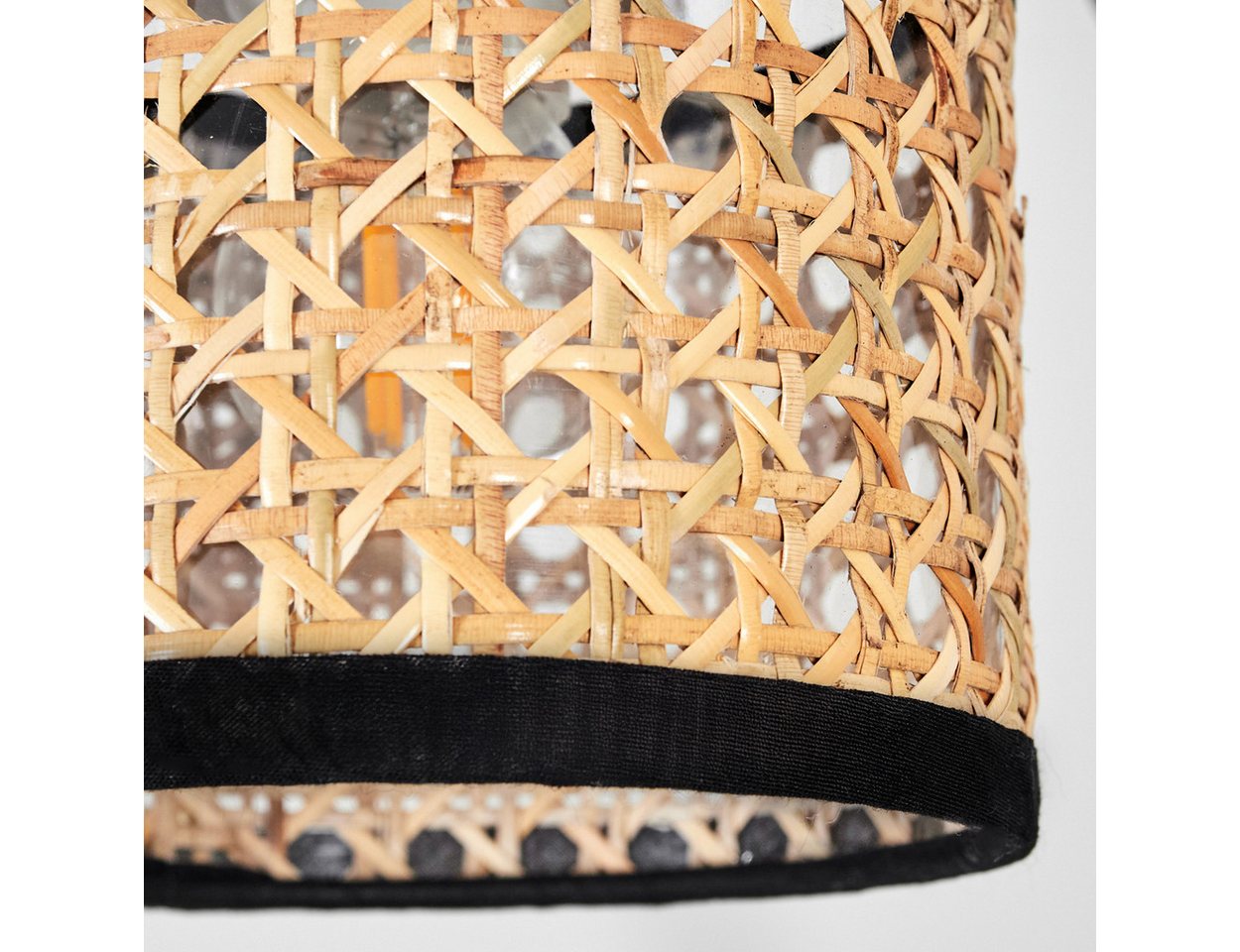 hofstein Stehlampe Stehlampe aus Metall/Rattan/Stoff in Schwarz/Nickel-matt/Naturfarben, ohne Leuchtmittel, moderne Stehleuchte verstellbar mit Marmorfuß und Fußschalter, E14