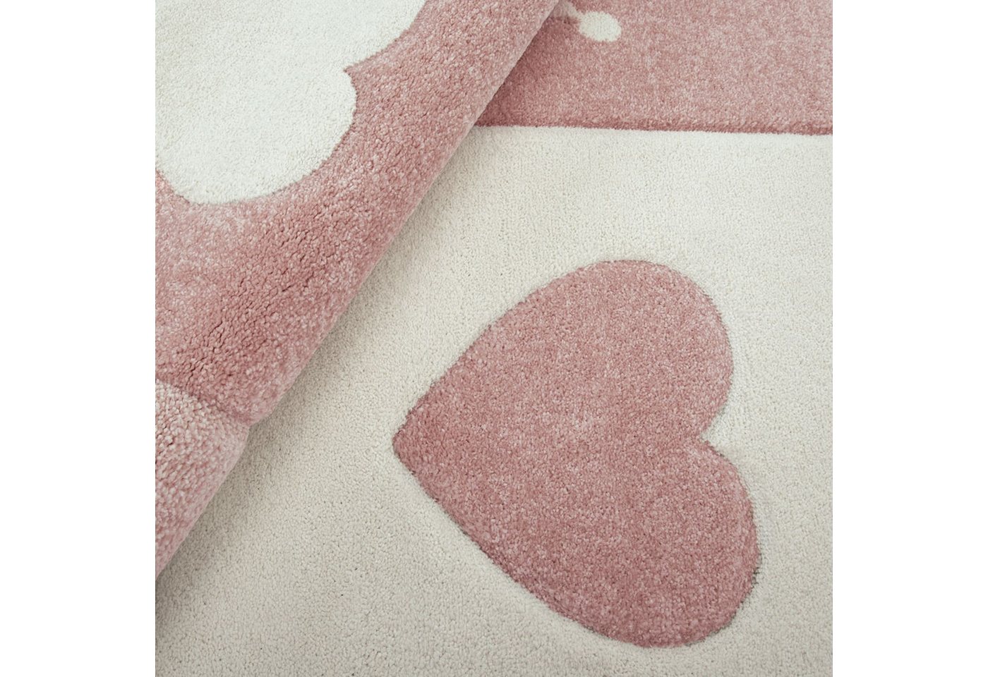 KADIMA DESIGN Kinderteppich Herz‑Kronen‑Patchwork‑Muster Kinderzimmer Kinderteppich, Läufer, Höhe: 16 mm, Florhöhe: 12 mm, 100% Polypropylen, Rechteckig, 80x150cm, Pink