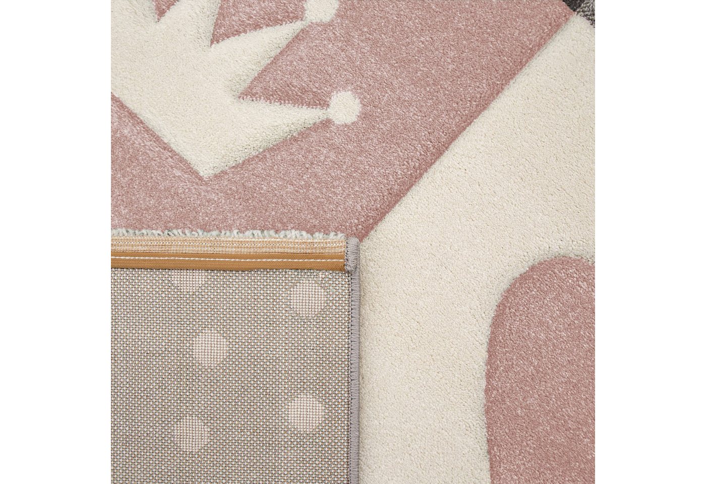 KADIMA DESIGN Kinderteppich Herz‑Kronen‑Patchwork‑Muster Kinderzimmer Kinderteppich, Läufer, Höhe: 16 mm, Florhöhe: 12 mm, 100% Polypropylen, Rechteckig, 80x150cm, Pink Bild 4