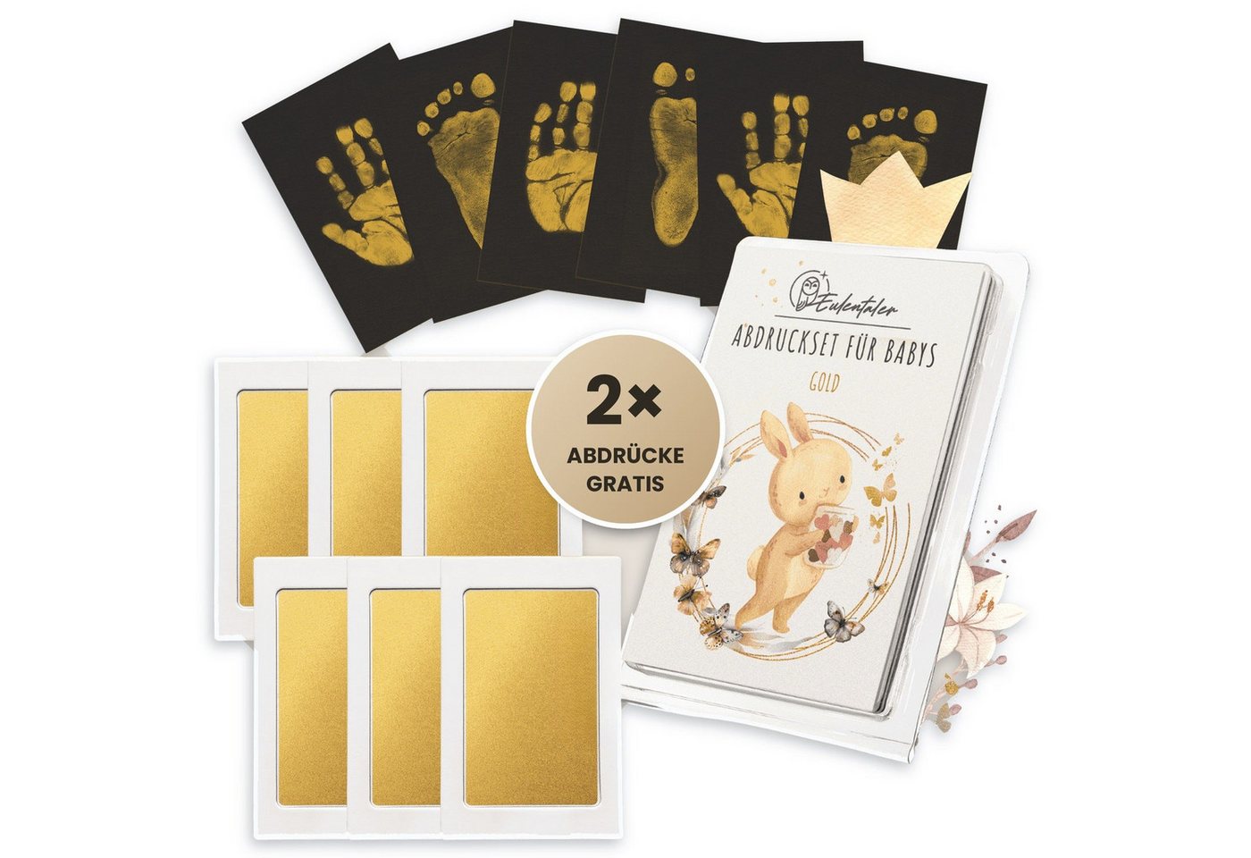 Eulentaler Handabdruck-Set Baby Abdruckset Sparset ohne Hautkontakt, 3er Set für 6 Abdrücke, (1 Set gratis), Für Hand- und Fußabdrücke von Babys