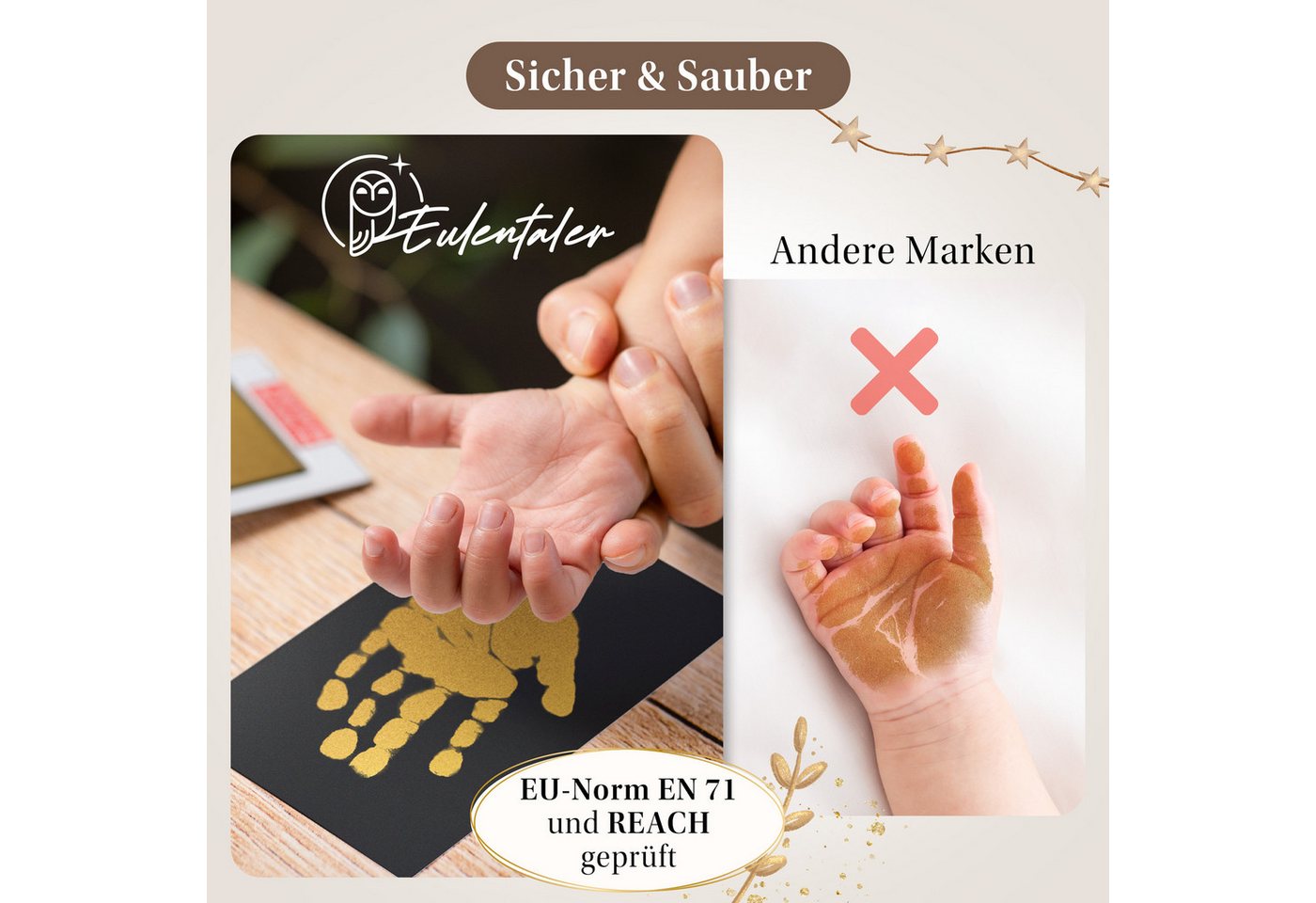 Eulentaler Handabdruck-Set Baby Abdruckset Sparset ohne Hautkontakt, 3er Set für 6 Abdrücke, (1 Set gratis), Für Hand- und Fußabdrücke von Babys Bild 2