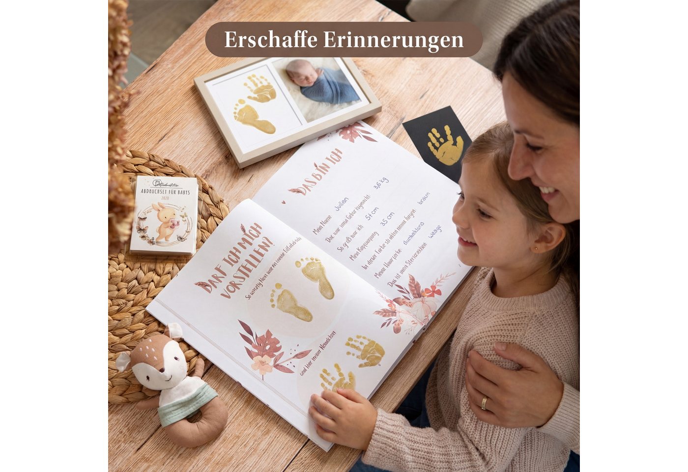 Eulentaler Handabdruck-Set Baby Abdruckset Sparset ohne Hautkontakt, 3er Set für 6 Abdrücke, (1 Set gratis), Für Hand- und Fußabdrücke von Babys Bild 3