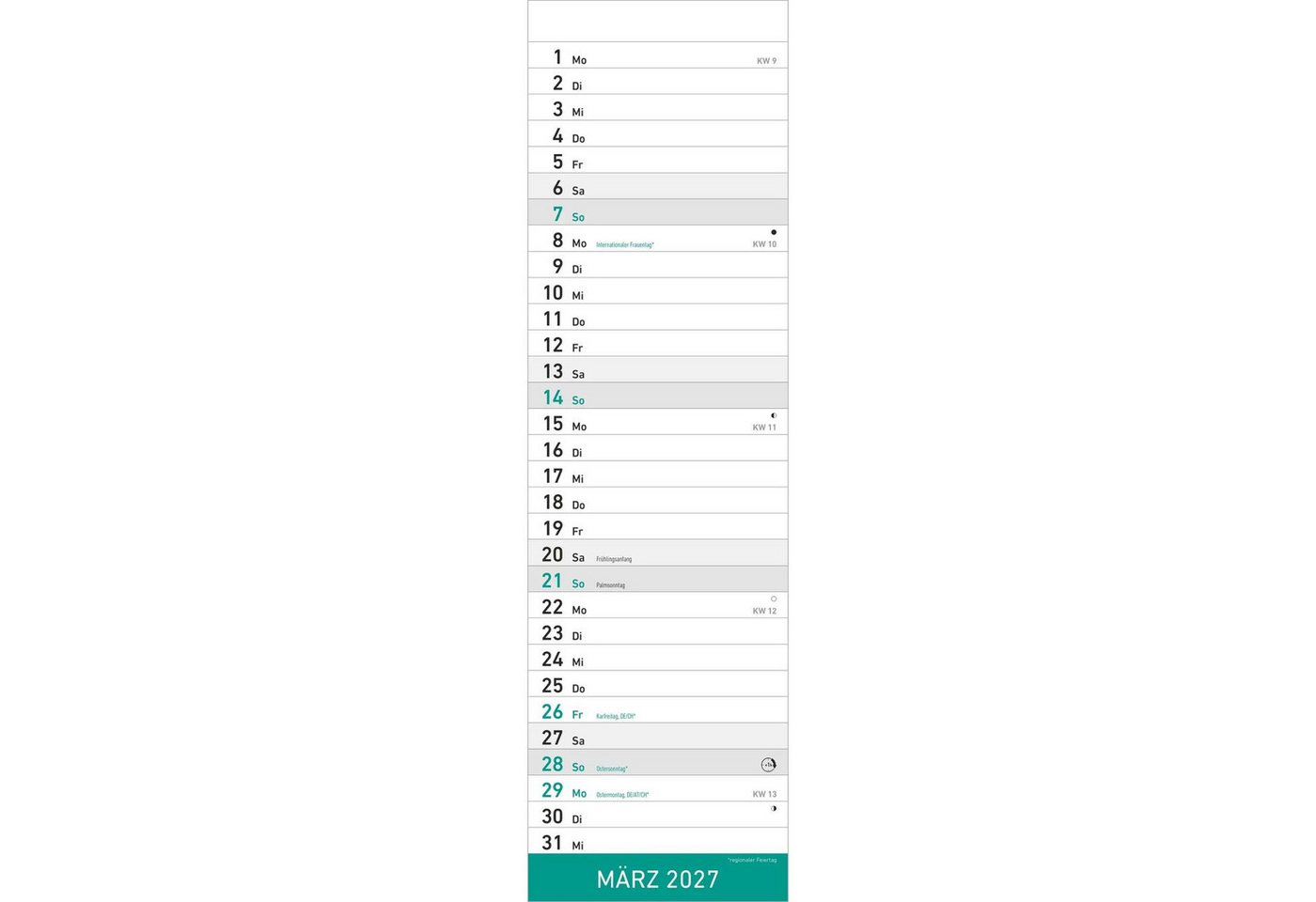 Alpha Edition Wandkalender Streifenplaner Mini MINT 2027