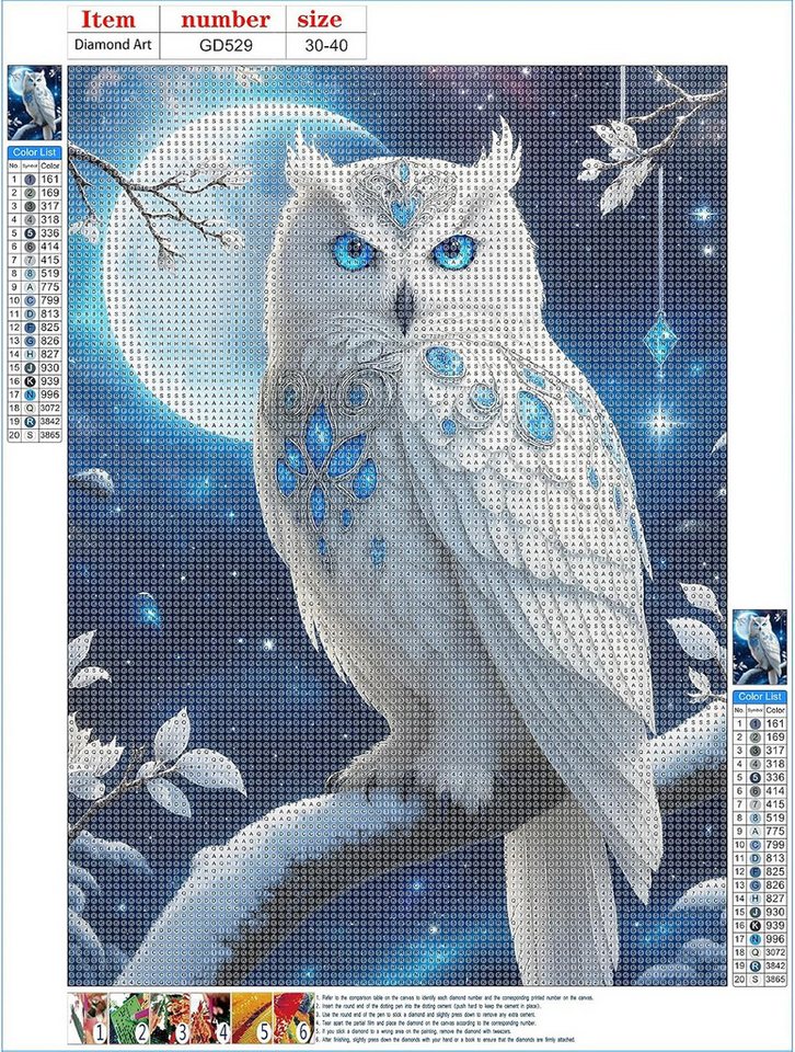Venicce Love Kreativset Diamond Painting Bilder, 5D Diamant Painting Malerei Set – Schnee Eule, (1-tlg) Bild 3
