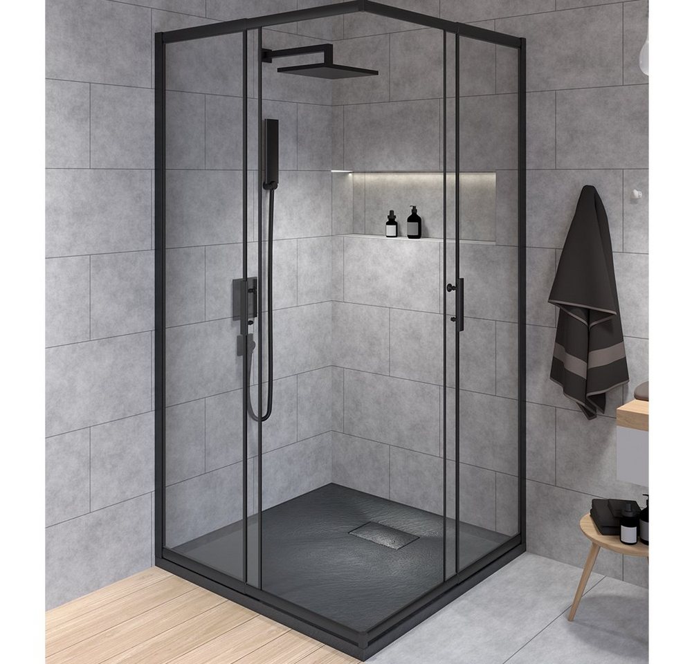 KOLMAN Komplettdusche VIDAR Schwarz & Duschkabine Quadratisch HELA Schwarz 90x90 190 cm, BxT: 90x90 cm, Transparentes Glas Bild 2