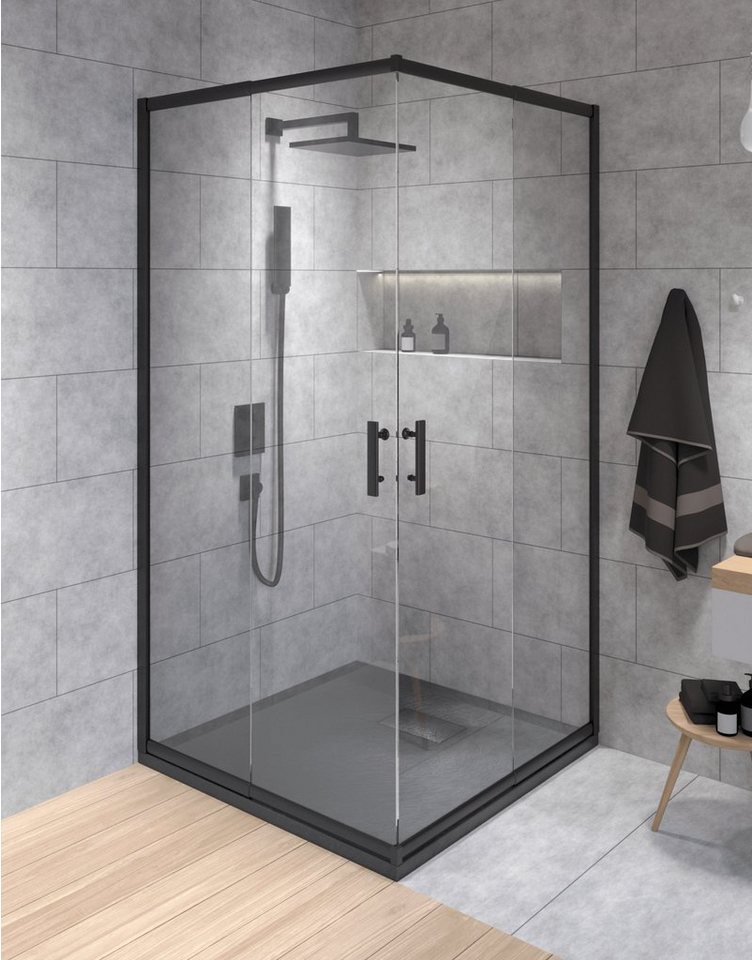 KOLMAN Komplettdusche VIDAR Schwarz & Duschkabine Quadratisch HELA Schwarz 90x90 190 cm, BxT: 90x90 cm, Transparentes Glas Bild 3