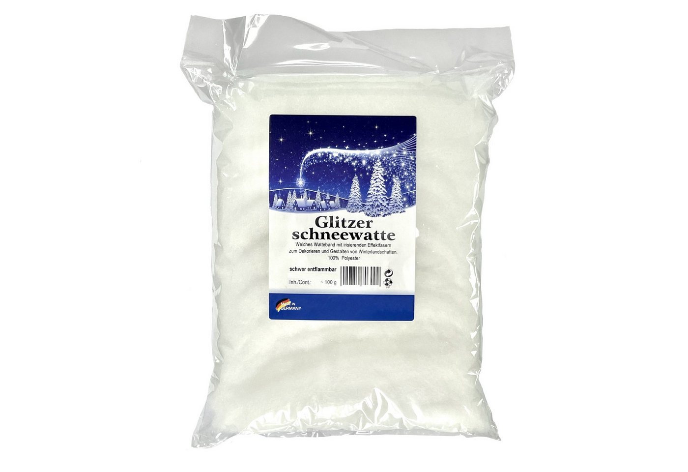 Erwin Hennecken GmbH Bastelfilz SCHNEEWATTE, Dekoschnee, Schnee mit leichtem GLITZER-Effekt 100g Bild 2