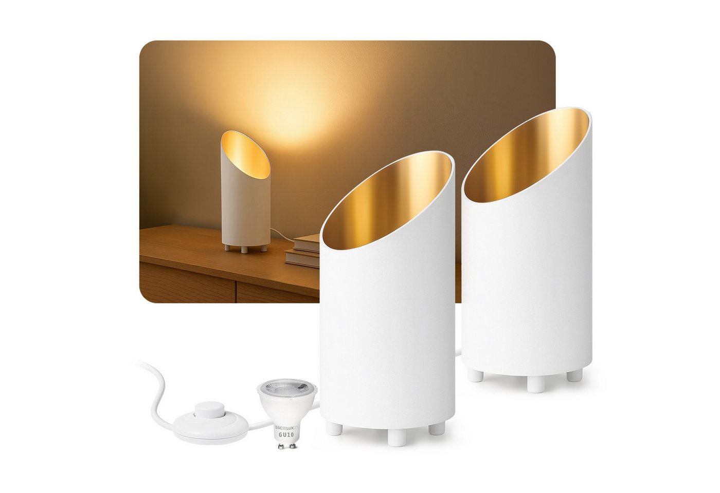 SSC-LUXon LED Spiegelleuchte Uplight Bodenlampe AUREVA Tischlampe mit LED fourSTEP GU10 4W warmweiß, Warmweiß