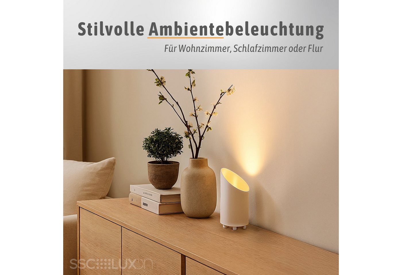 SSC-LUXon LED Spiegelleuchte Uplight Bodenlampe AUREVA Tischlampe mit LED fourSTEP GU10 4W warmweiß, Warmweiß Bild 2