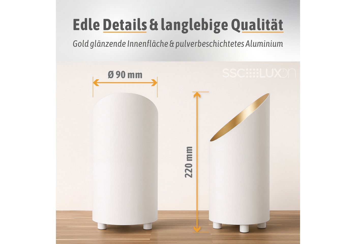 SSC-LUXon LED Spiegelleuchte Uplight Bodenlampe AUREVA Tischlampe mit LED fourSTEP GU10 4W warmweiß, Warmweiß Bild 4