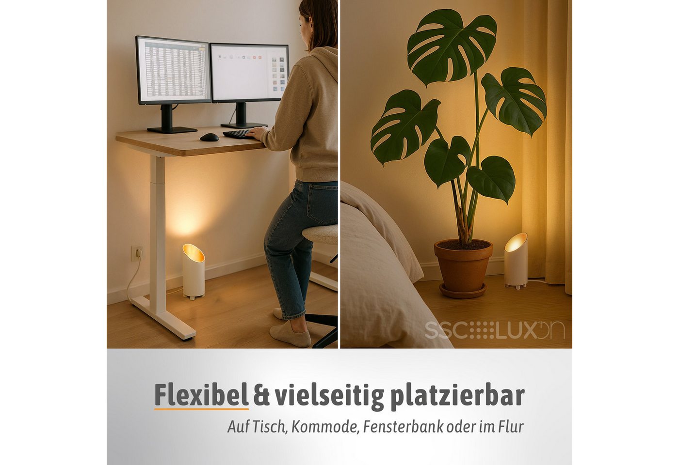 SSC-LUXon LED Spiegelleuchte Uplight Bodenlampe AUREVA Tischlampe mit LED fourSTEP GU10 4W warmweiß, Warmweiß Bild 5