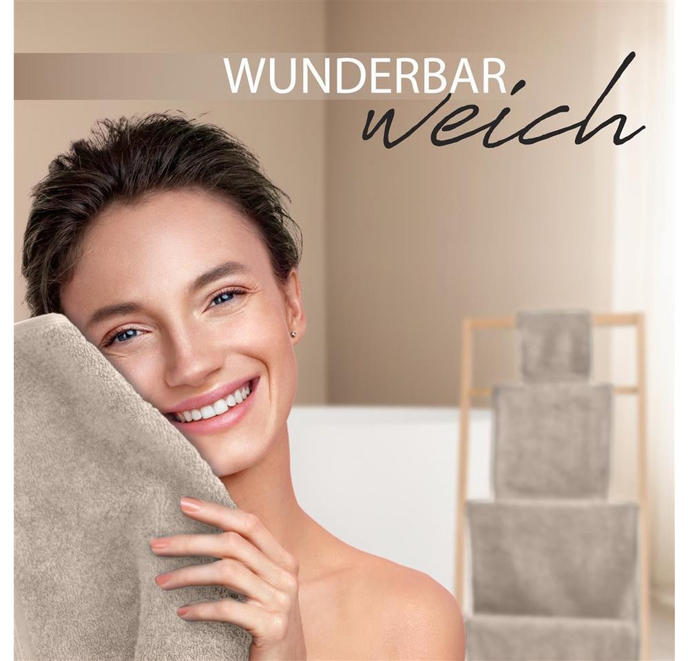 Hausfelder Saunatuch Saunatücher Set 2er 100x200cm XXL Baumwolle Premium 500g/m² Beige, Baumwollfrottee (2-St), Mit Aufhängeschlaufen, saugstark